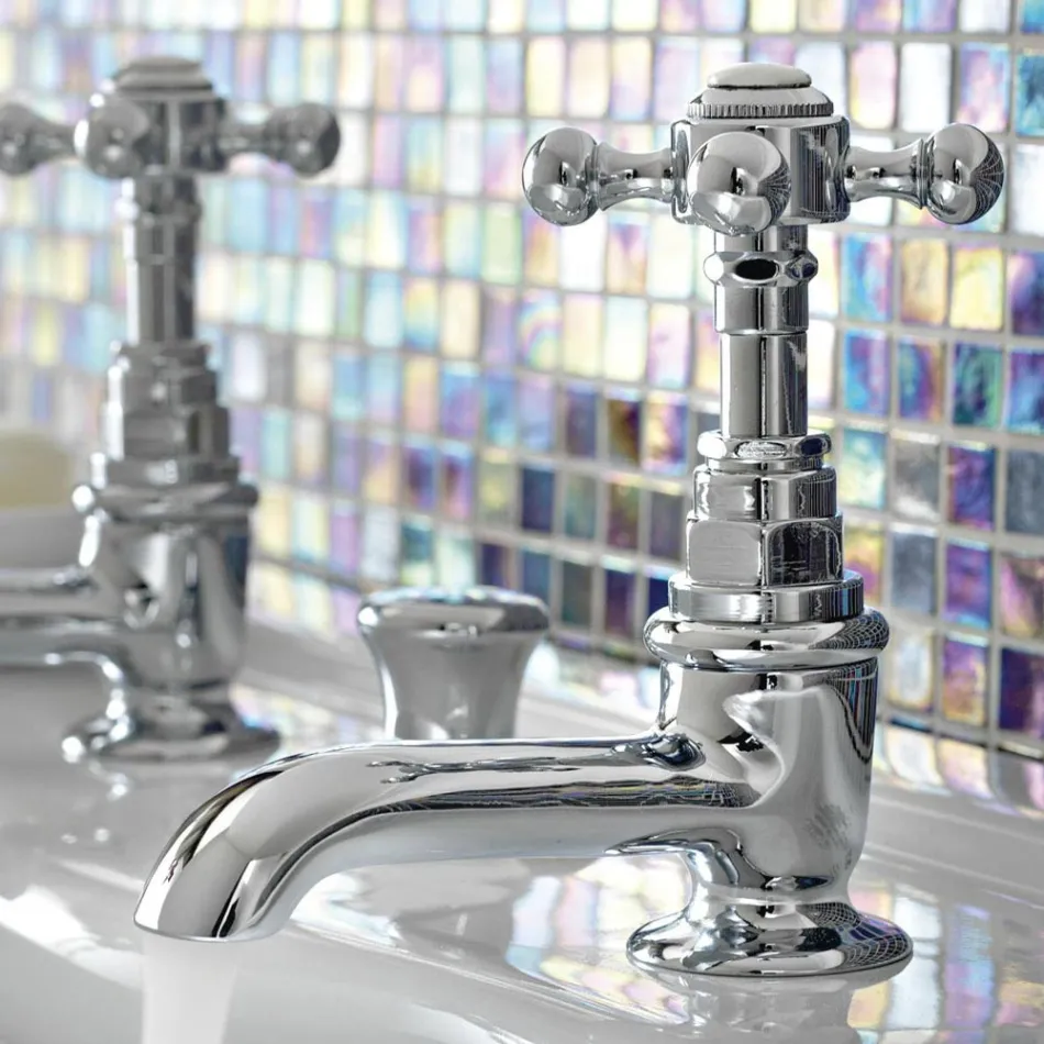 Pair of Vintage Design Brass Basin Taps Made in Italy - Elisea Viadurini