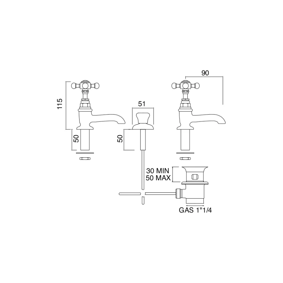 Pair of Vintage Design Brass Basin Taps Made in Italy - Elisea Viadurini