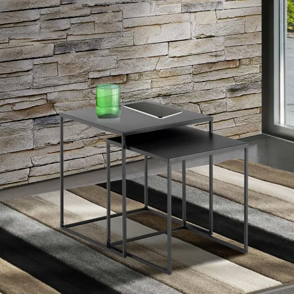 Pair of Coffee Tables in Anthracite Painted Steel - Sospiro Viadurini