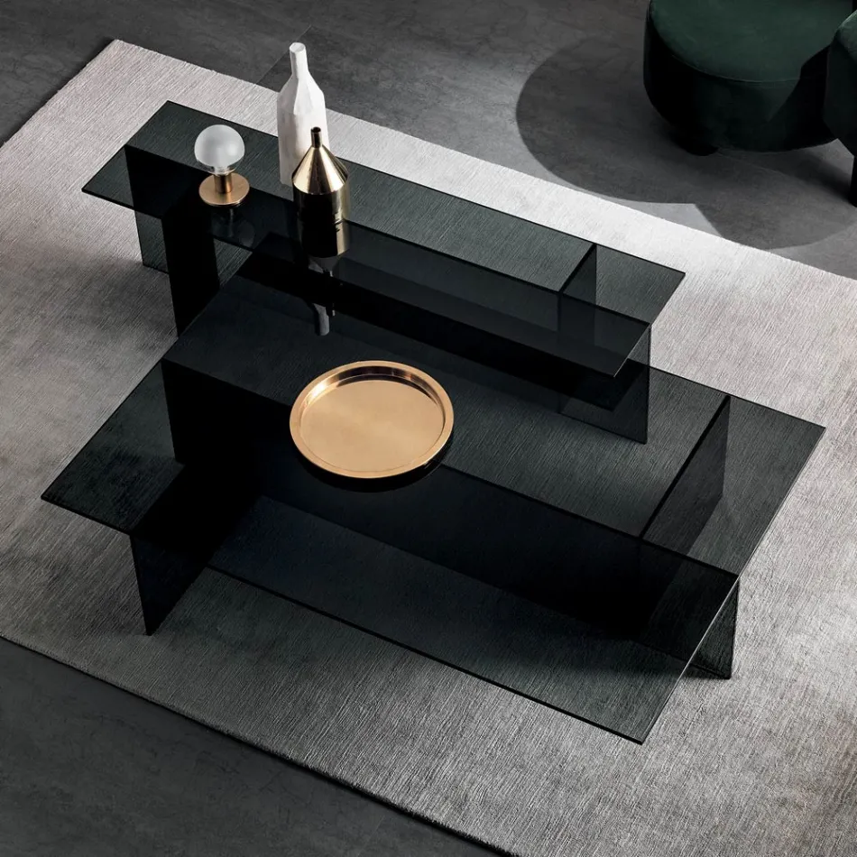 Pair of Modern Smoked Glass Coffee Tables Made in Italy - Sestola Viadurini