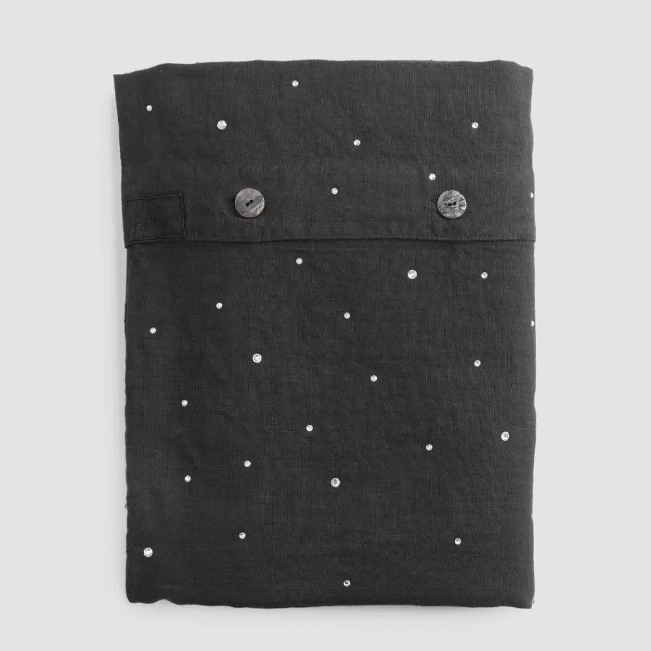 Black Linen Duvet Cover with Crystals for Luxury Double Bed - Damante Viadurini