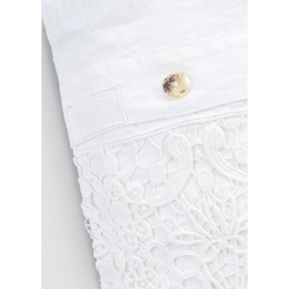 Double Duvet Cover in Linen with Lace Drops Storage Bag - Amadeus Viadurini