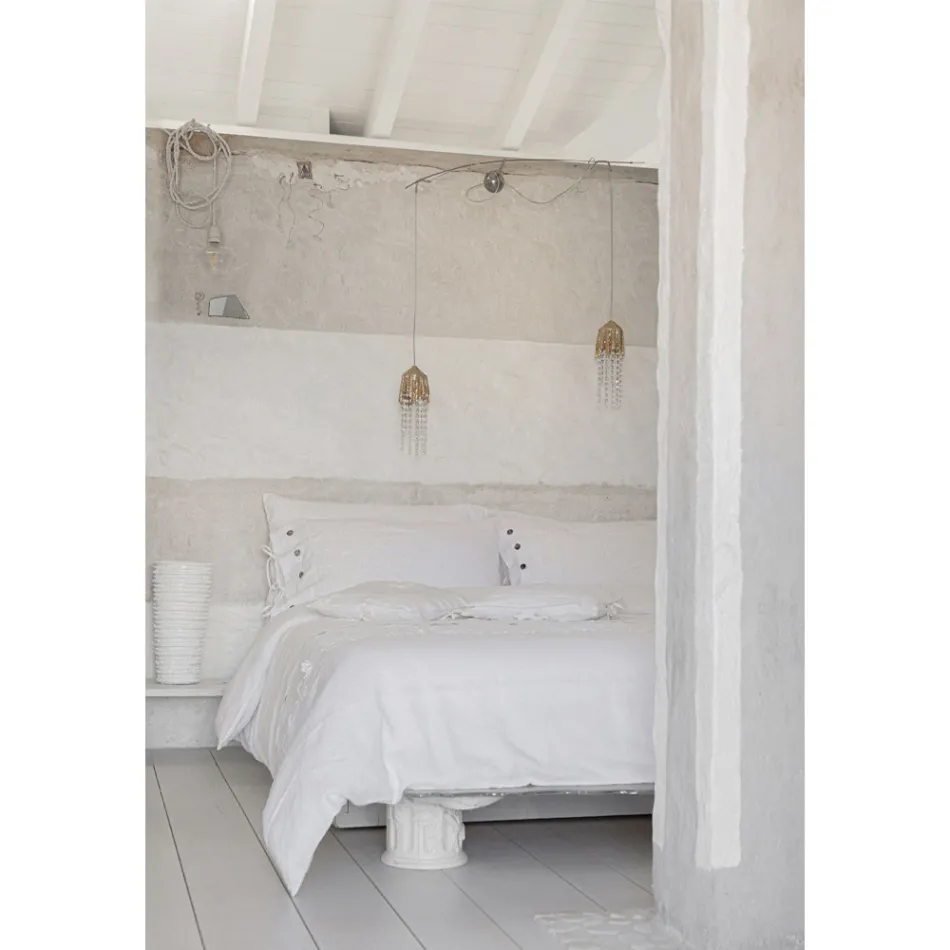 Double Duvet Cover in Linen with Lace Drops Storage Bag - Amadeus Viadurini