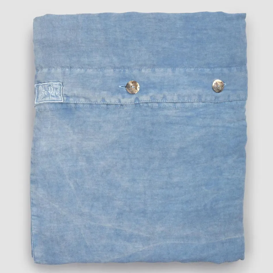 Light Blue Light Linen Double Duvet Cover with Buttons and Flap - Ljuba Viadurini