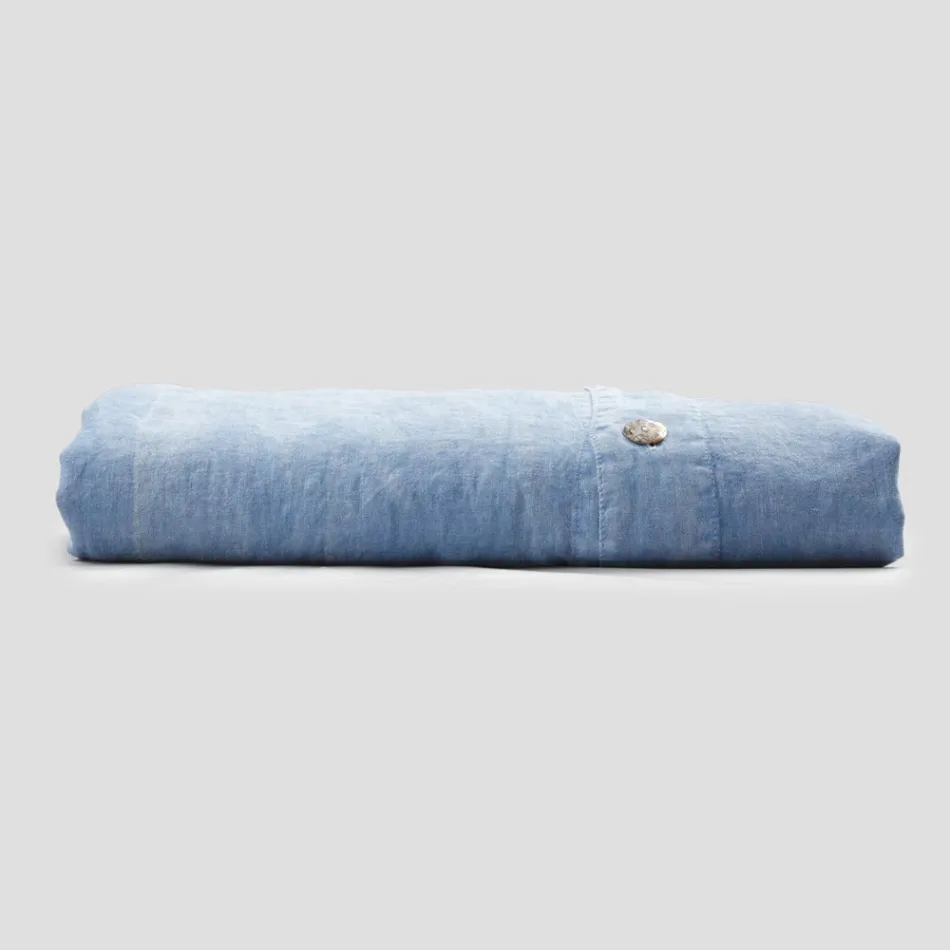 Light Blue Light Linen Double Duvet Cover with Buttons and Flap - Ljuba Viadurini