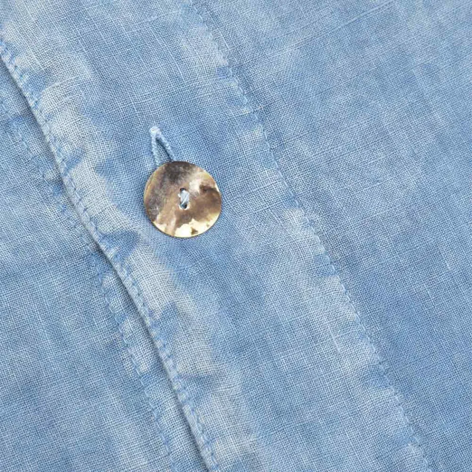 Light Blue Light Linen Double Duvet Cover with Buttons and Flap - Ljuba Viadurini