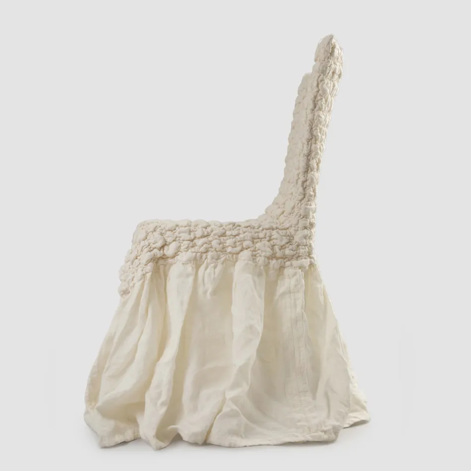Elegant Chair Cover with Backrest for Living Room in Embroidered Linen - Panteo Viadurini