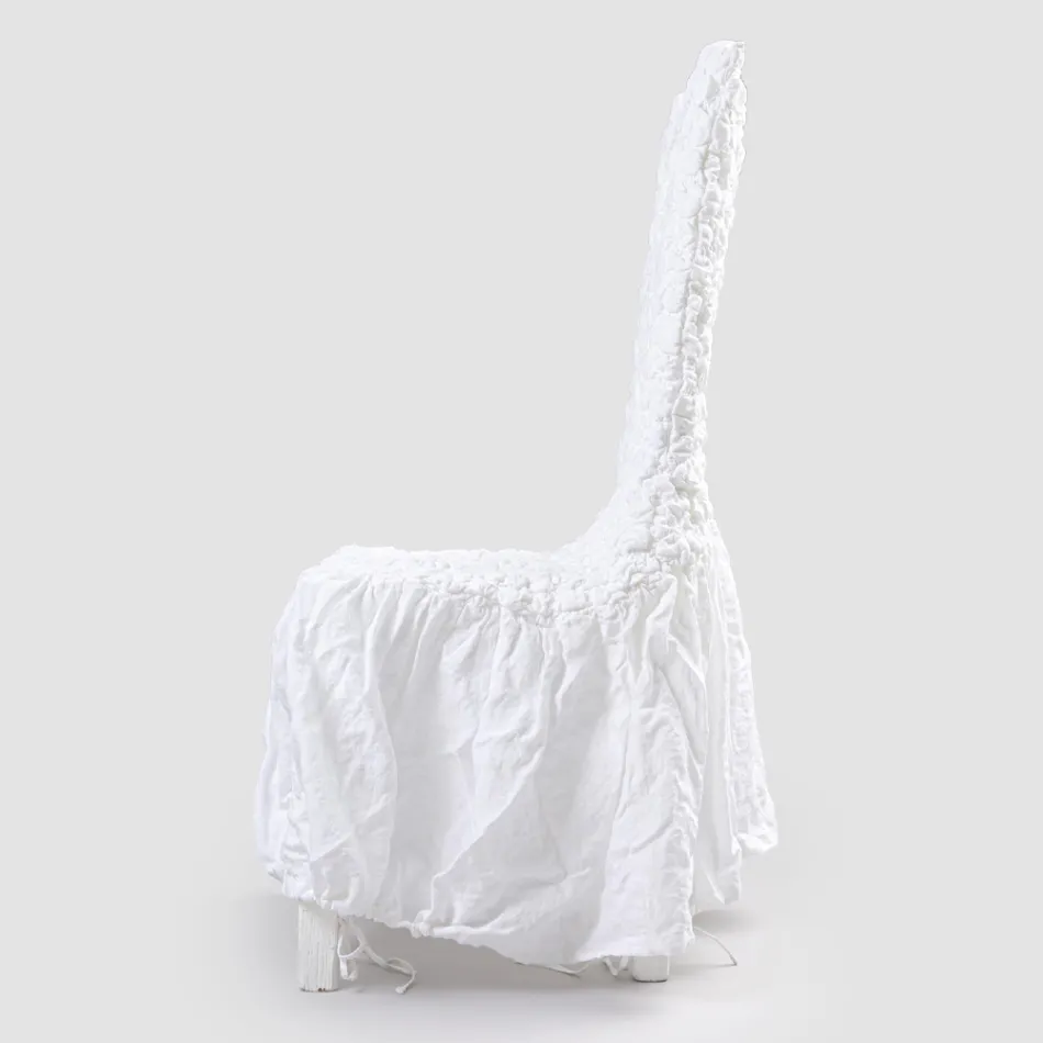 Elegant Chair Cover with Backrest for Living Room in Embroidered Linen - Panteo Viadurini