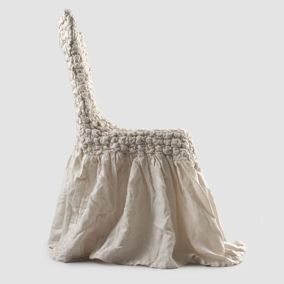 Elegant Chair Cover with Backrest for Living Room in Embroidered Linen - Panteo Viadurini