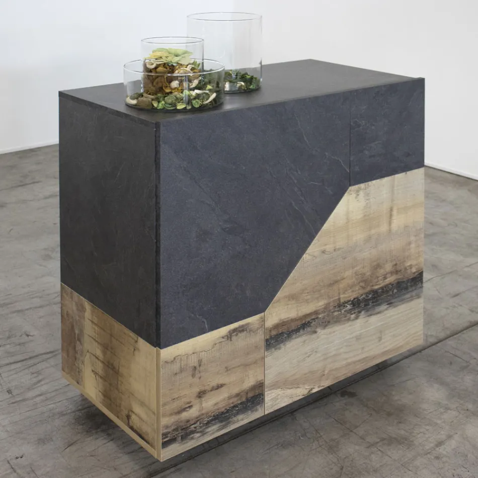 Sideboard in Melamine Wood 3 Rooms and 2 Shelves Made in Italy - Alyssa Viadurini