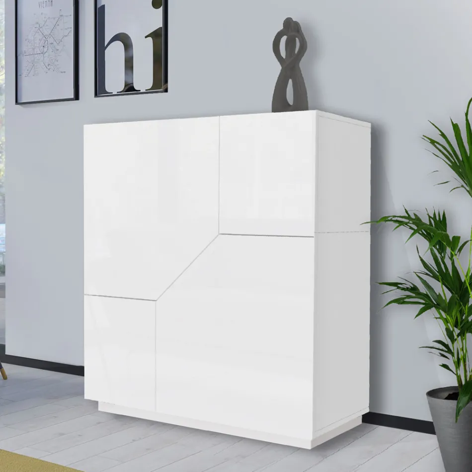 Sideboard in Melamine Wood 3 Rooms and 2 Shelves Made in Italy - Alyssa Viadurini