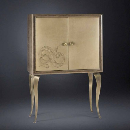 Modern sideboard with 2 doors in solid wood and Joy aniline leather Viadurini