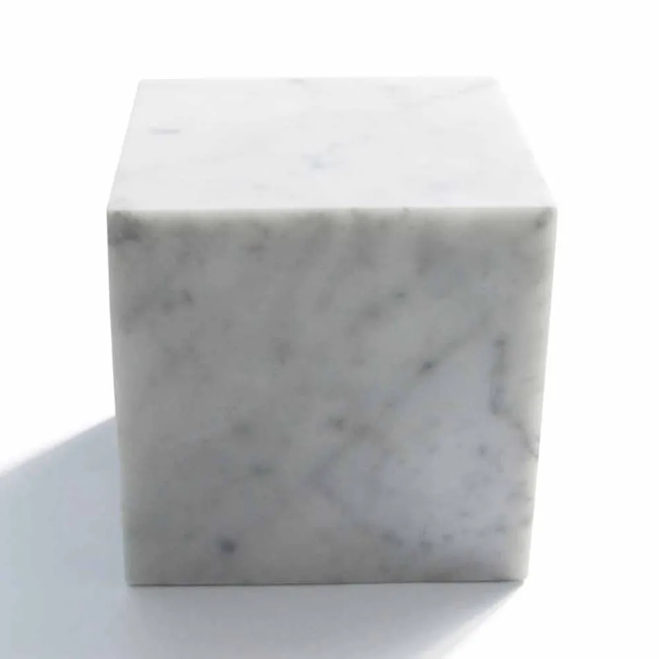 Cube Design Paperweight in Satin White Carrara Marble Made in Italy - Qubo Viadurini