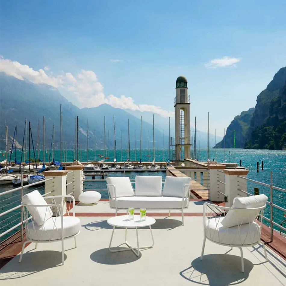 2 Seater Outdoor Sofa in Metal and Fabric with Cushions Made in Italy - Olma Viadurini