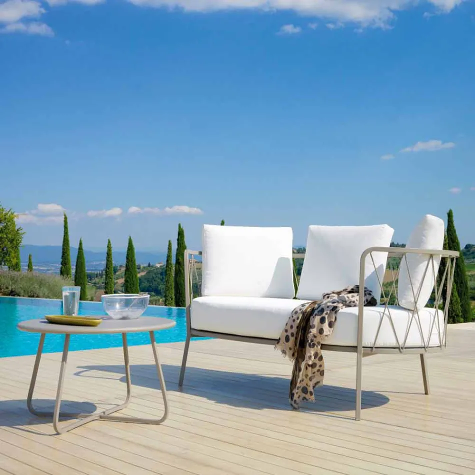 2 Seater Outdoor Sofa in Metal and Fabric with Cushions Made in Italy - Olma Viadurini