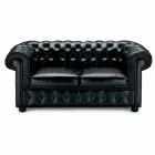 2 Seater Sofa Covered in Leather with Wooden Feet Made in Italy - Idra Viadurini