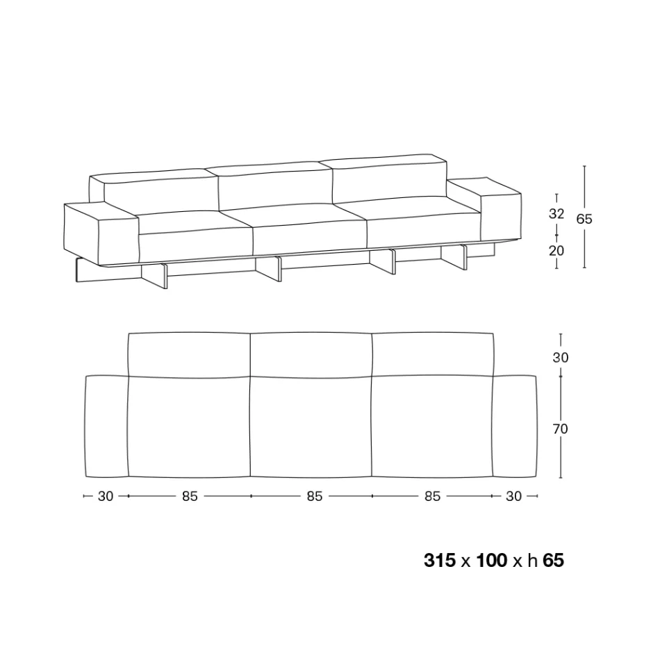 3 Seater Sofa in Extra-clear Glass and Fabric Seat Made in Italy - Rory Viadurini