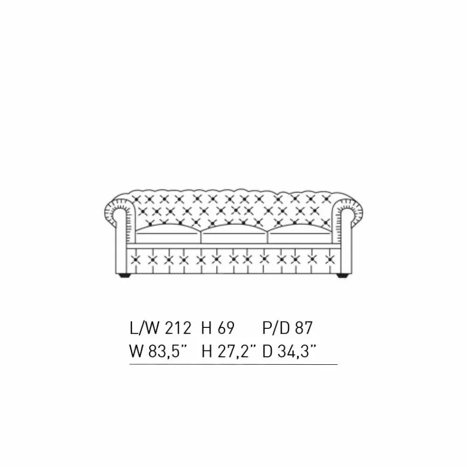 3 Seater Sofa Upholstered in Leather with Lacquered Feet Made in Italy - Idra Viadurini