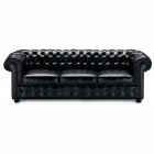 3 Seater Sofa Upholstered in Leather with Lacquered Feet Made in Italy - Idra Viadurini