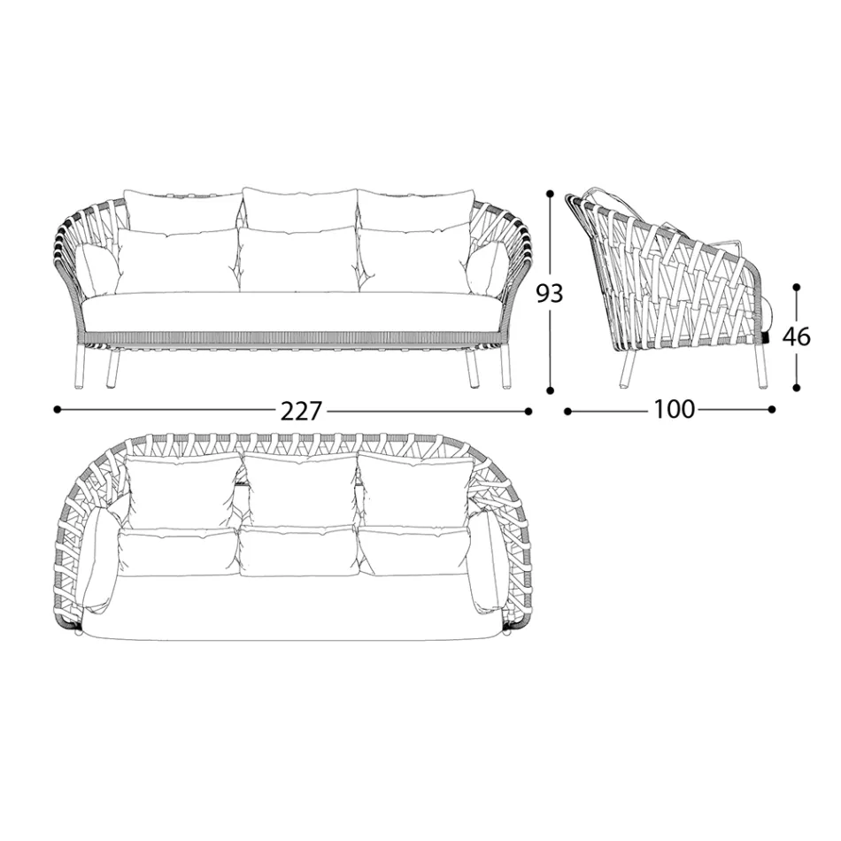 3 Seater Outdoor Sofa with Cushions Made in Italy - Emmacross by Varaschin Viadurini