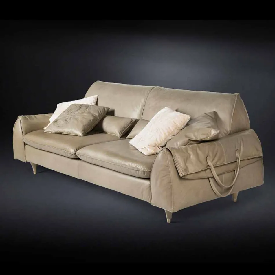 Solid wood and leather sofa with armrests Eve objects leads Viadurini