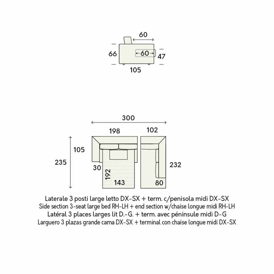Design Corner Sofa Bed in Beige Fabric Made in Italy - Ortensia Viadurini