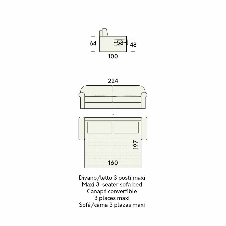 Double Sofa Bed in Design Fabric Made in Italy - Anemone Viadurini