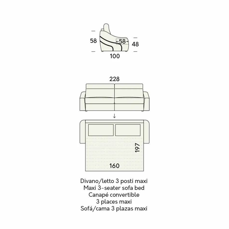 Modern Sofa Bed Upholstered in Made in Italy Bicolor Fabric - Begonia Viadurini