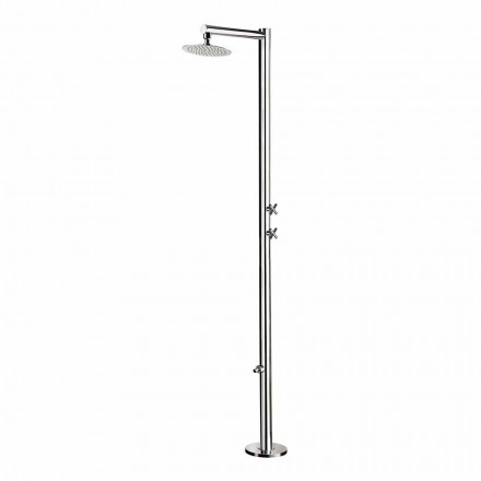 Outdoor shower in chromed stainless steel with foot washer Made in Italy - Modeo Viadurini