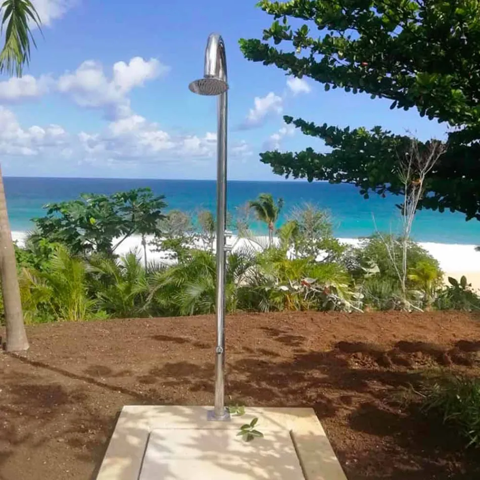 Chromed Stainless Steel Garden Shower with Foot Wash Made in Italy - Marlen Viadurini