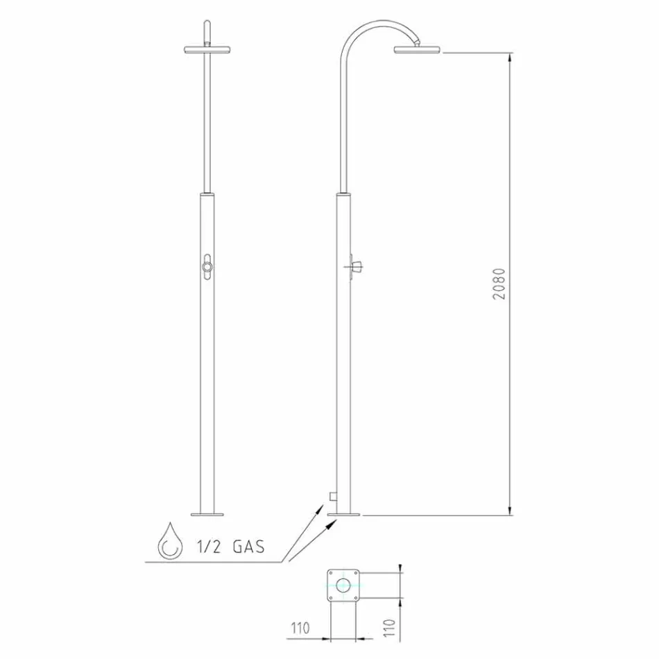 Stainless Steel Garden Shower with Round Shower Head Made in Italy - Norton Viadurini