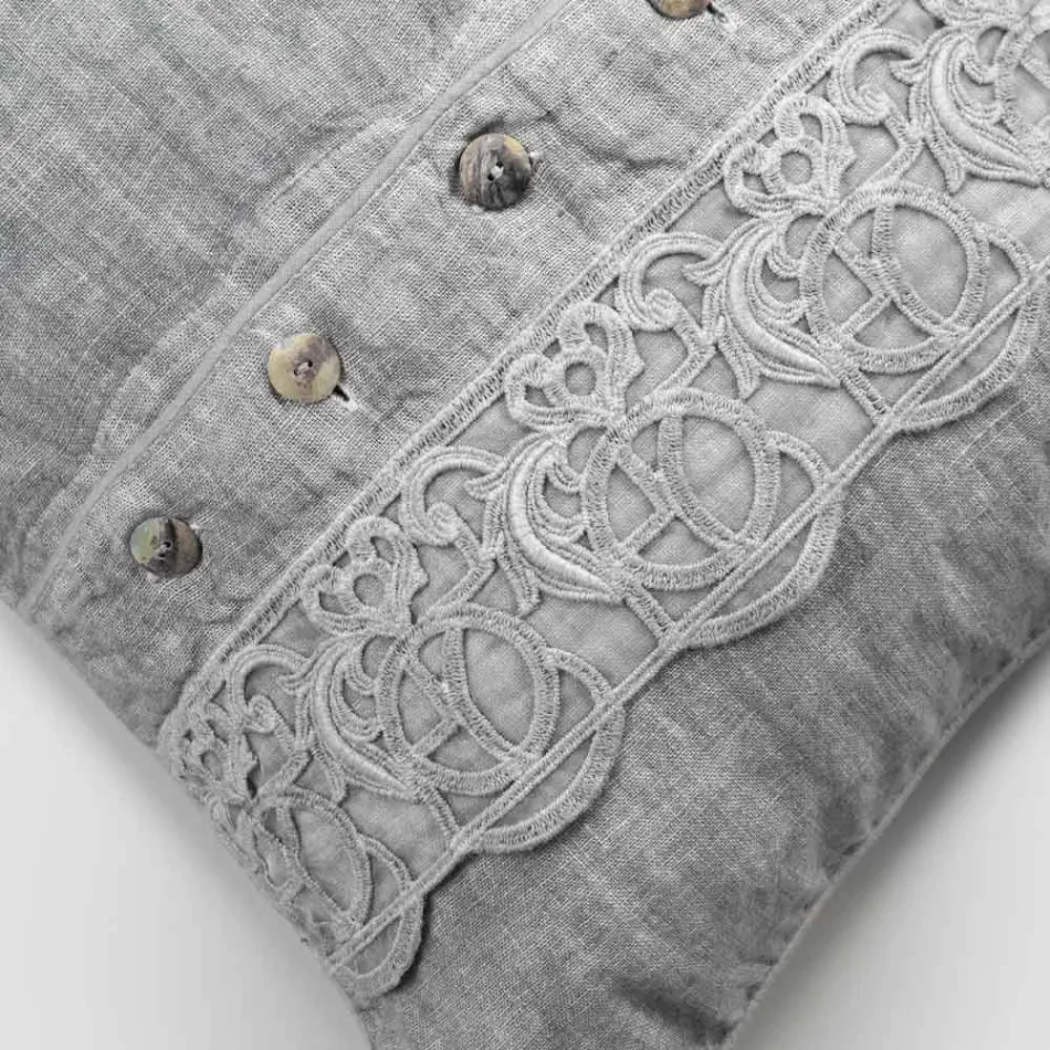 Italian Luxury Sinergia Lace Gray Linen Bed Pillowcase - Stego Viadurini