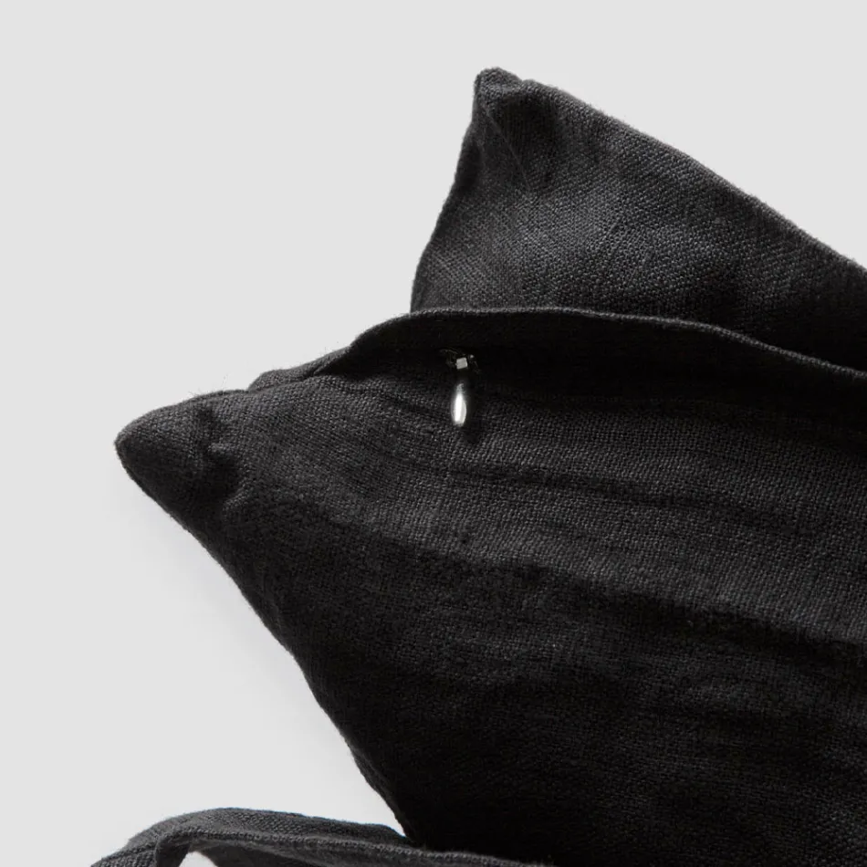 Square Cushion Cover in Black Heavy Linen and Laces Made in Italy - Matero Viadurini