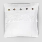 White Square Cushion Cover with Italian Luxury Lace and Buttons - Logos Viadurini