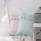 Pillowcase in Colored Linen, Poema Lace and Italian Luxury Piping - Stego Viadurini
