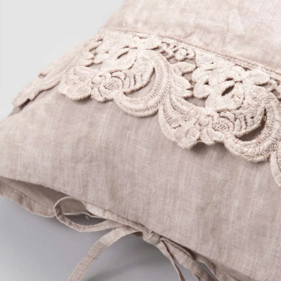 Linen Pillowcase with Armonia Lace and Powder Laces or Back - Masone Viadurini