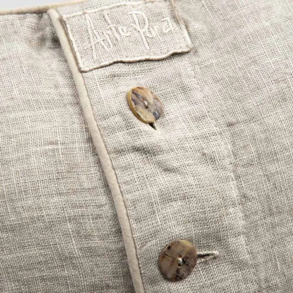Heavy Linen Pillowcase with Agoya Button Decoration and Piping - Mediterranean Viadurini