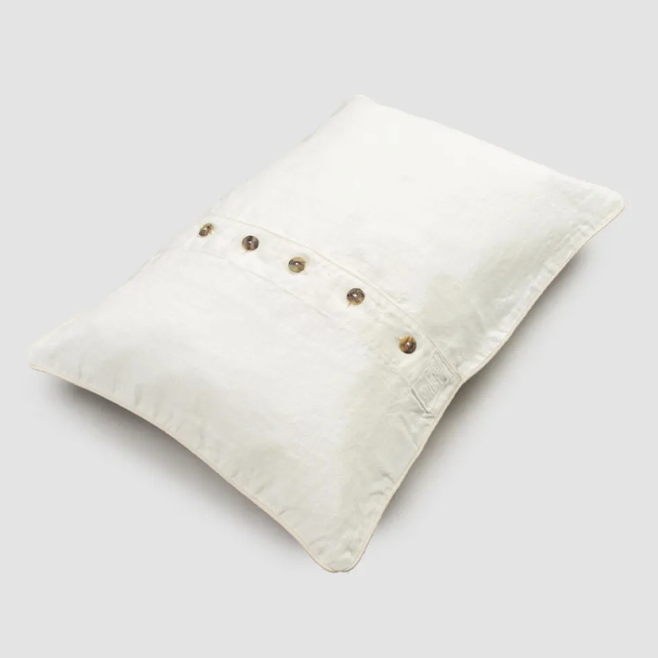 Heavy Linen Pillowcase with Agoya Button Decoration and Piping - Mediterranean Viadurini