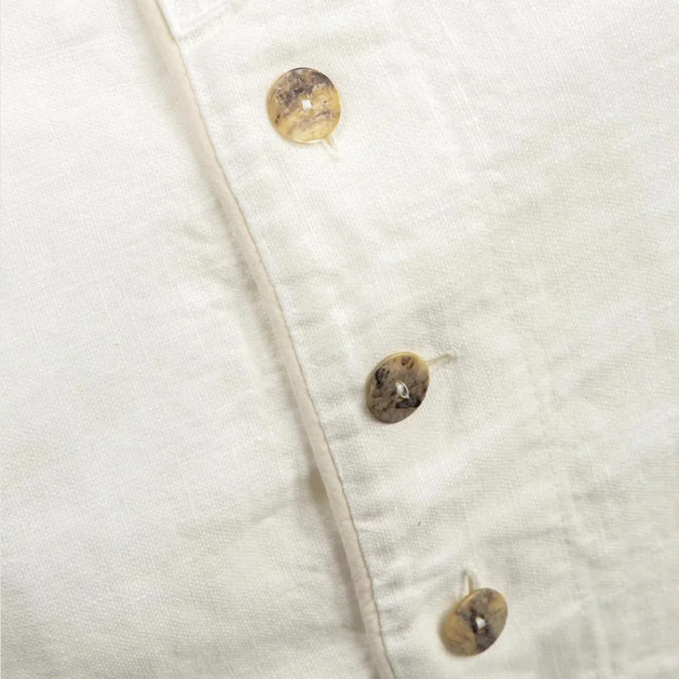 Heavy Linen Pillowcase with Agoya Button Decoration and Piping - Mediterranean Viadurini