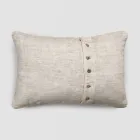 Heavy Linen Pillowcase with Agoya Button Decoration and Piping - Mediterranean Viadurini