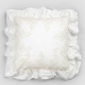 Square Pillowcase in White Linen with Decorative Lace on the Edges and Flounces - Priscilla