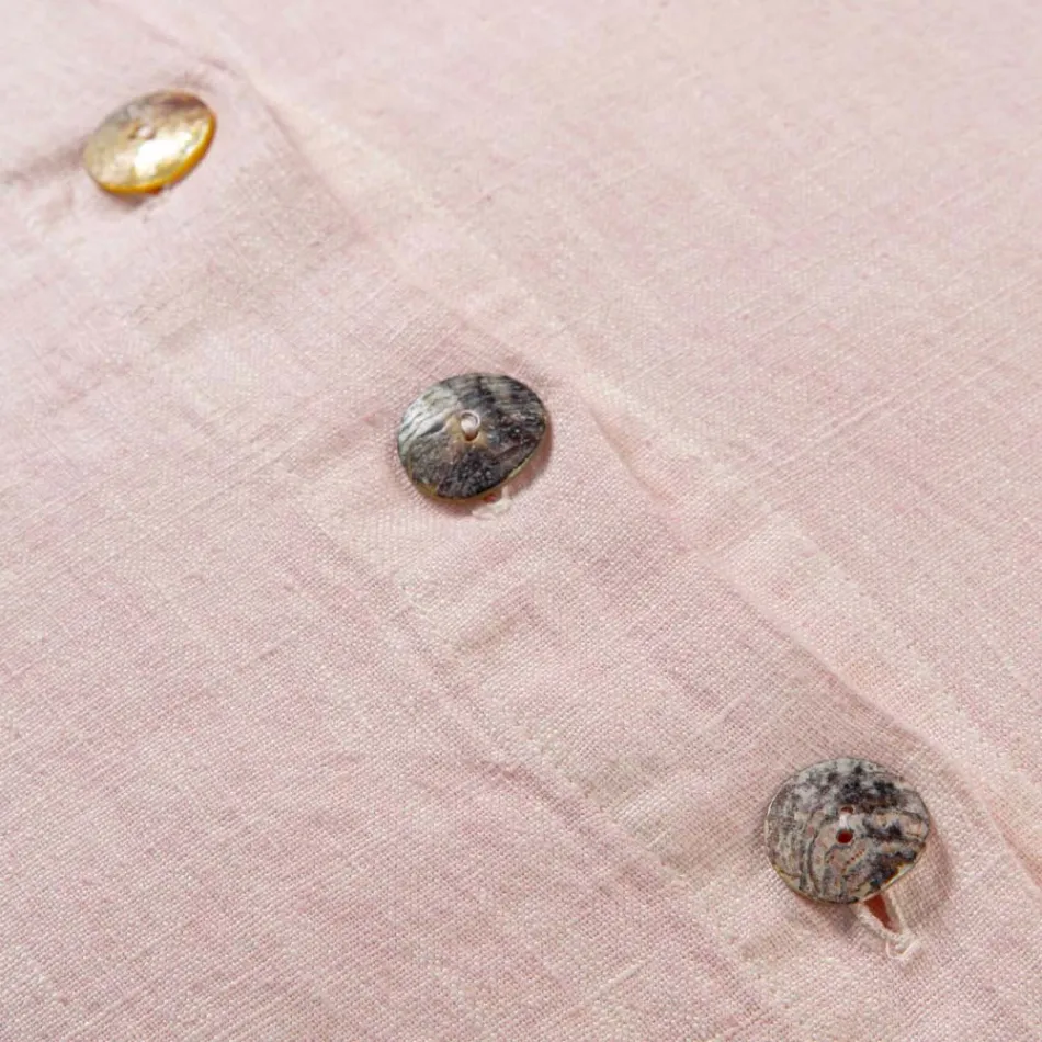 Square Pillowcase in Colored Linen with Agoya Mother-of-Pearl Buttons - Mediterranean Viadurini