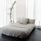 Square Pillowcase in Chalk Linen or Retro Decoration with Sphere Embroidery and Frame - Elbow Viadurini