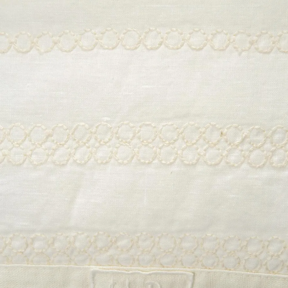 Square Pillowcase in Chalk Linen or Retro Decoration with Sphere Embroidery and Frame - Elbow Viadurini