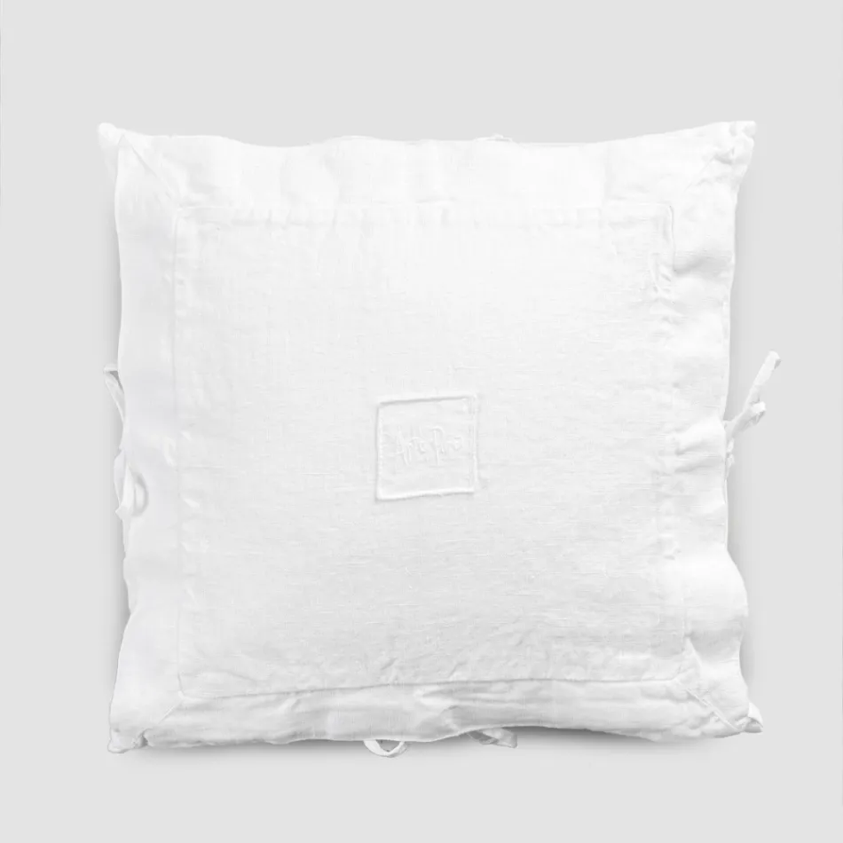 Square Pillowcase in White Heavy Linen and Laces Made in Italy - Matero Viadurini