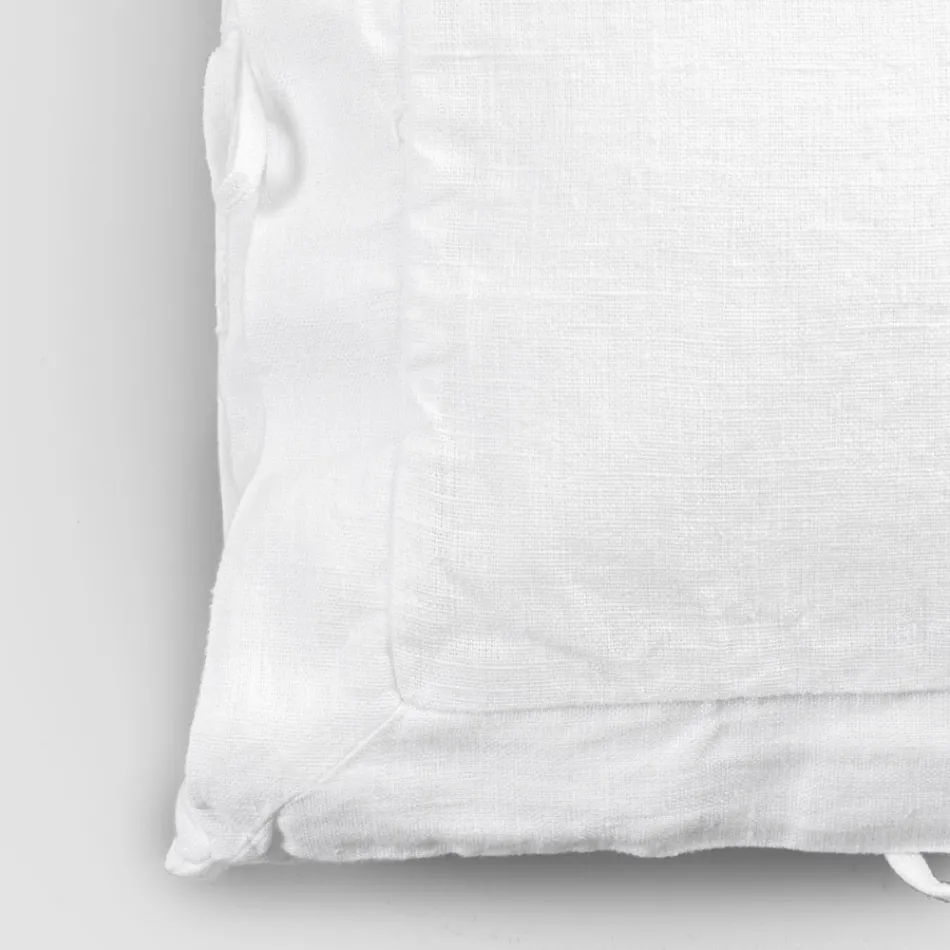 Square Pillowcase in White Heavy Linen and Laces Made in Italy - Matero Viadurini