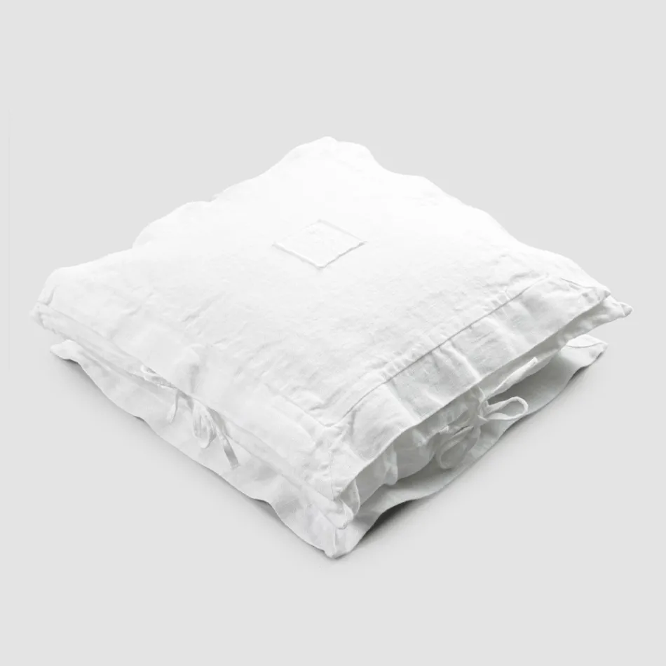 Square Pillowcase in White Heavy Linen and Laces Made in Italy - Matero Viadurini