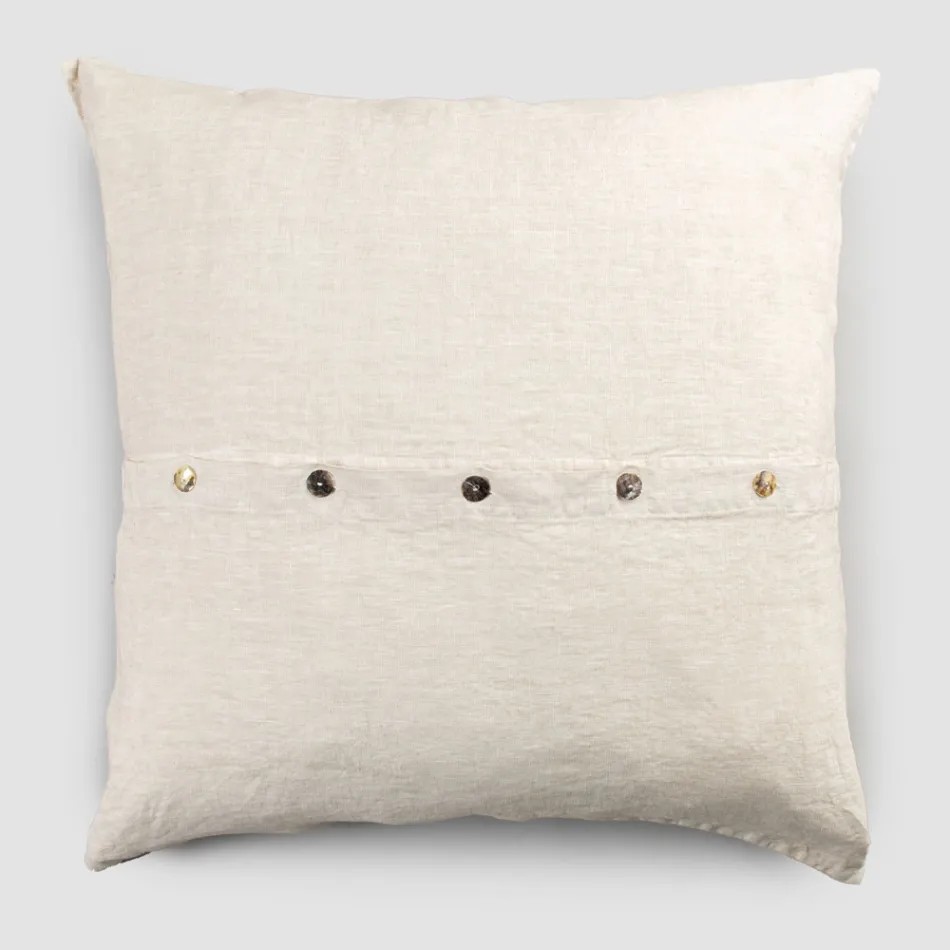 Square Pillowcase in Heavy Colored Linen with Agoya Buttons - Mediterranean Viadurini
