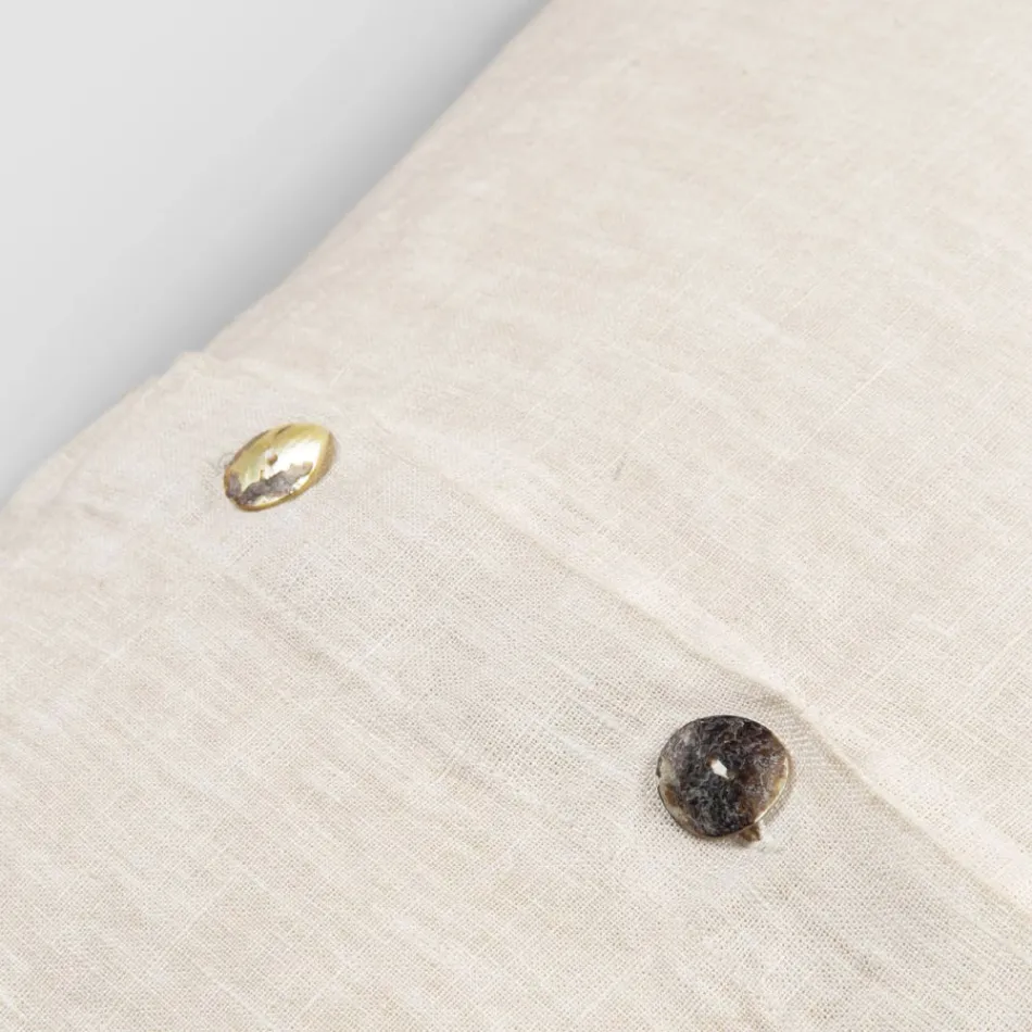 Square Pillowcase in Heavy Colored Linen with Agoya Buttons - Mediterranean Viadurini
