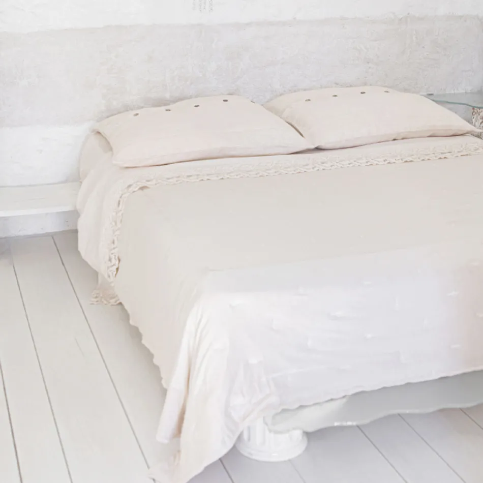 Square Pillowcase in Colorful Heavy Linen with Agoya Buttons - Mediterranean Viadurini